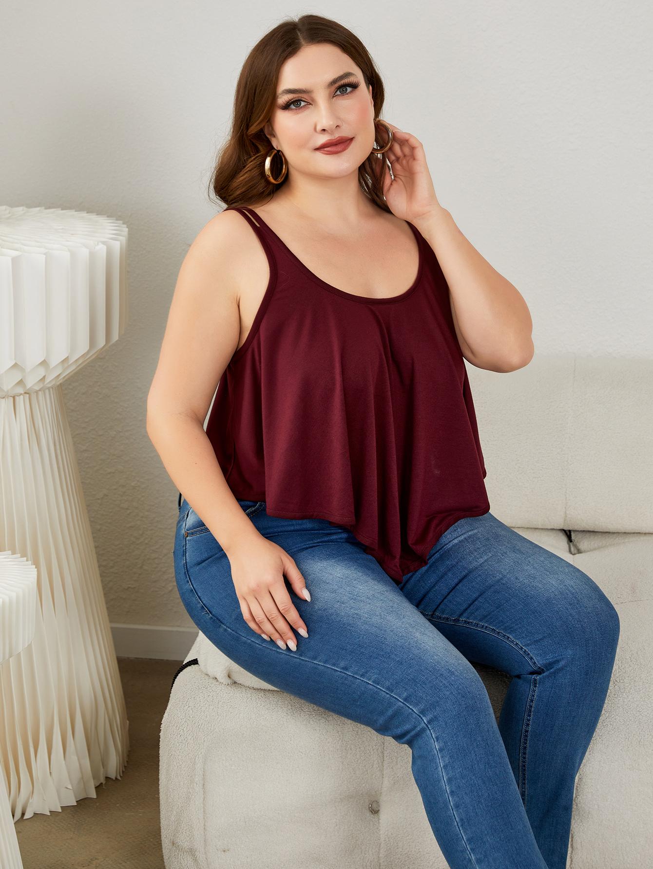 Plus Size Double-Strap Scoop Neck Cami  Shirts & Tops- Doll Fits