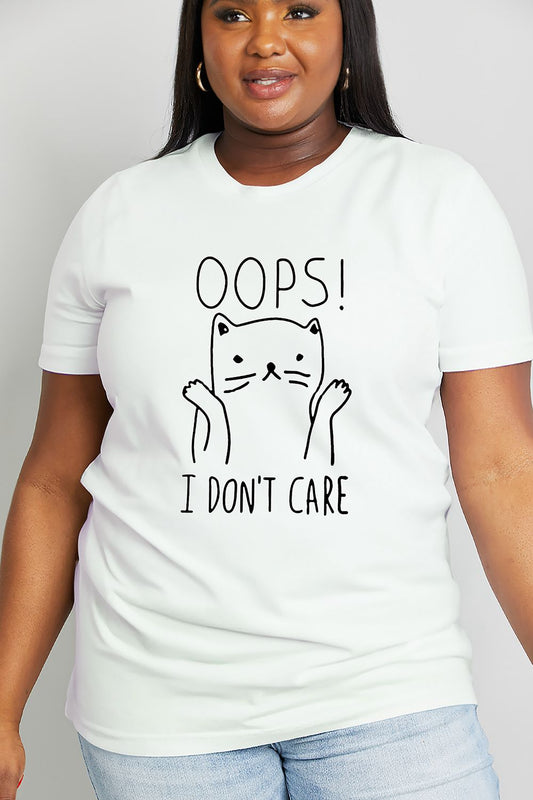 Simply Love Full Size OOPS I DON’T CARE Graphic Cotton Tee  Shirts & Tops- Doll Fits