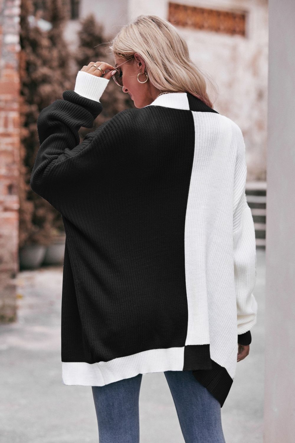 Contrast Open Front Dropped Shoulder Longline Cardigan  Coats & Jackets- Doll Fits