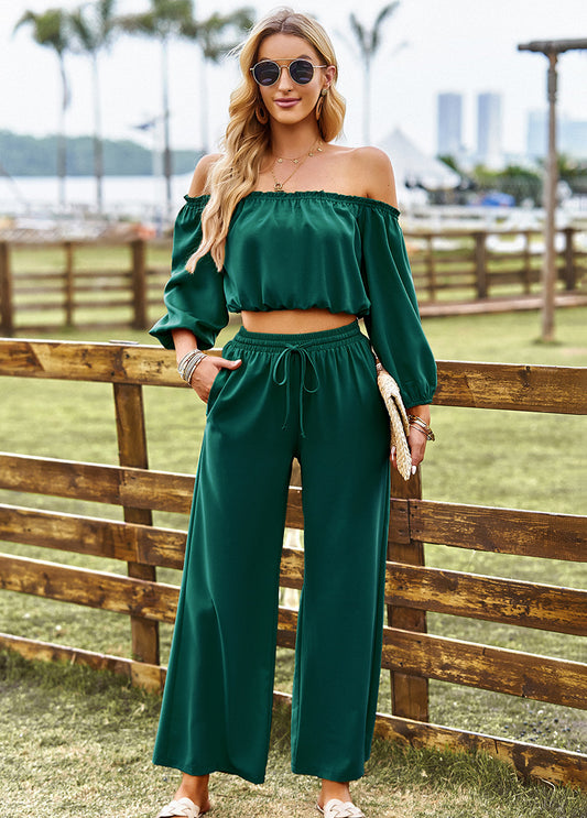 Off-Shoulder Blouse and Drawstring Waist Pants Set  Outfit Sets- Doll Fits