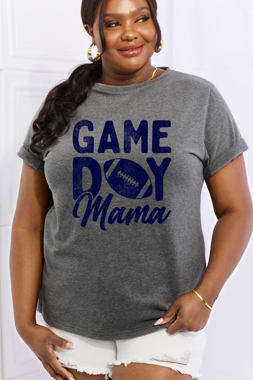 Simply Love Full Size GAMEDAY MAMA Graphic Cotton Tee  - Doll Fits