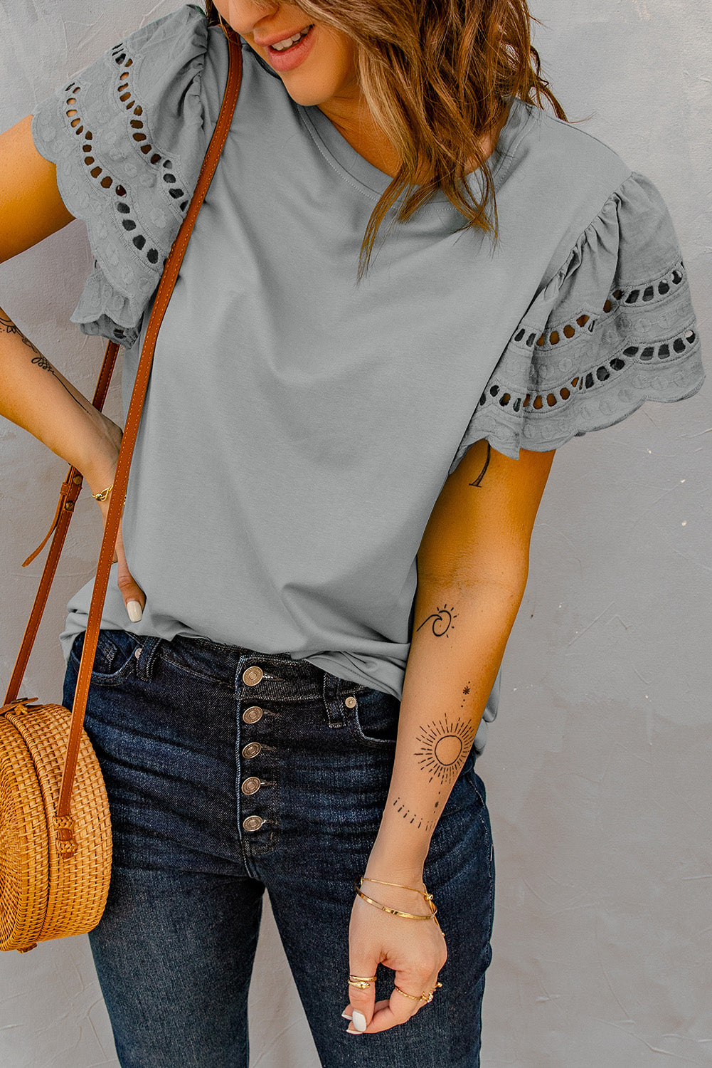 Round Neck Flutter Sleeve Top  Shirts & Tops- Doll Fits