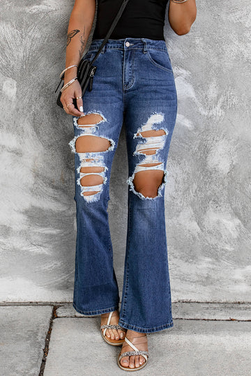 Distressed High Waist Flare Jeans  Pants- Doll Fits
