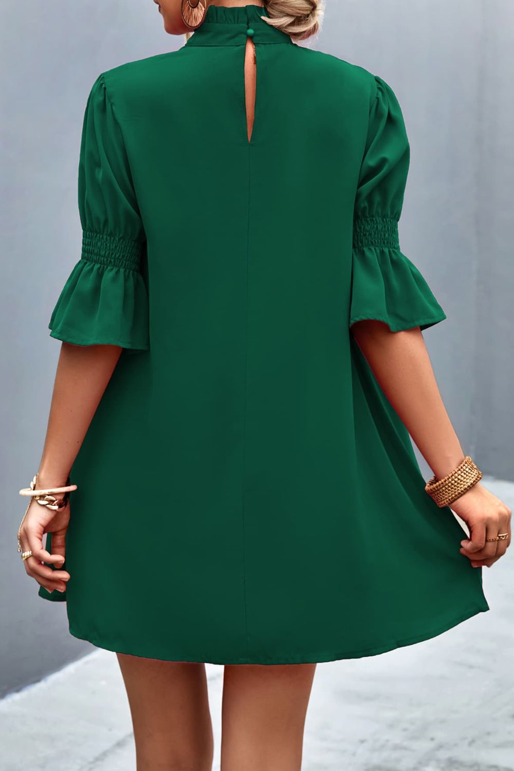 Frill Neck Flounce Sleeve Dress  Dresses- Doll Fits