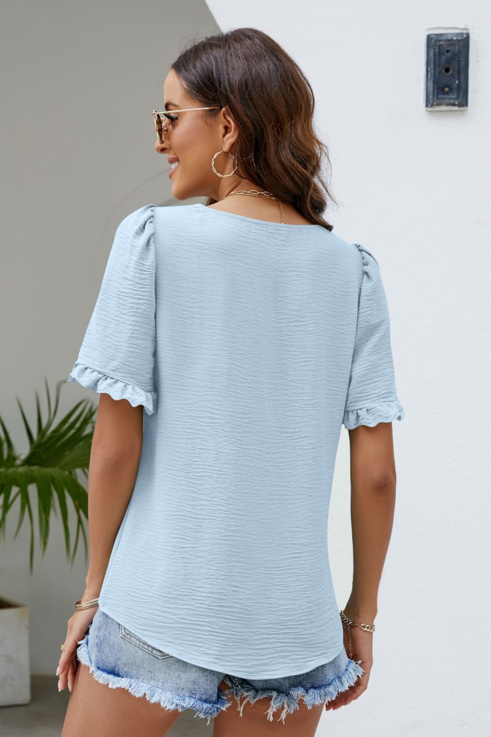 Frill Trim Puff Sleeve Square Neck Blouse  Shirts & Tops- Doll Fits