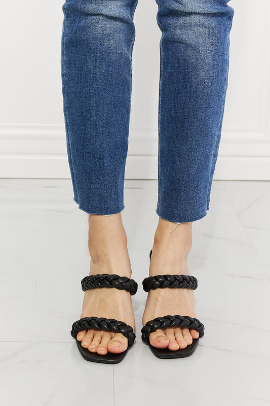 MMShoes In Love Double Braided Block Heel Sandal in Black  Shoes- Doll Fits