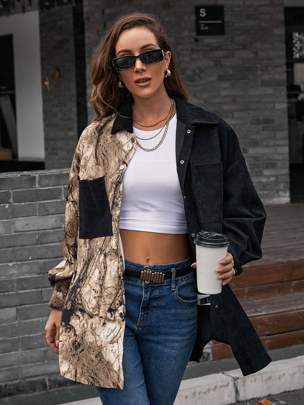 Collared Neck Contrast Color Dropped Shoulder Shirt  - Doll Fits