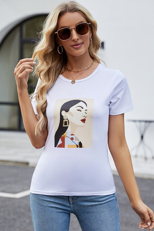Round Neck Short Sleeve Graphic Tee  Shirts & Tops- Doll Fits
