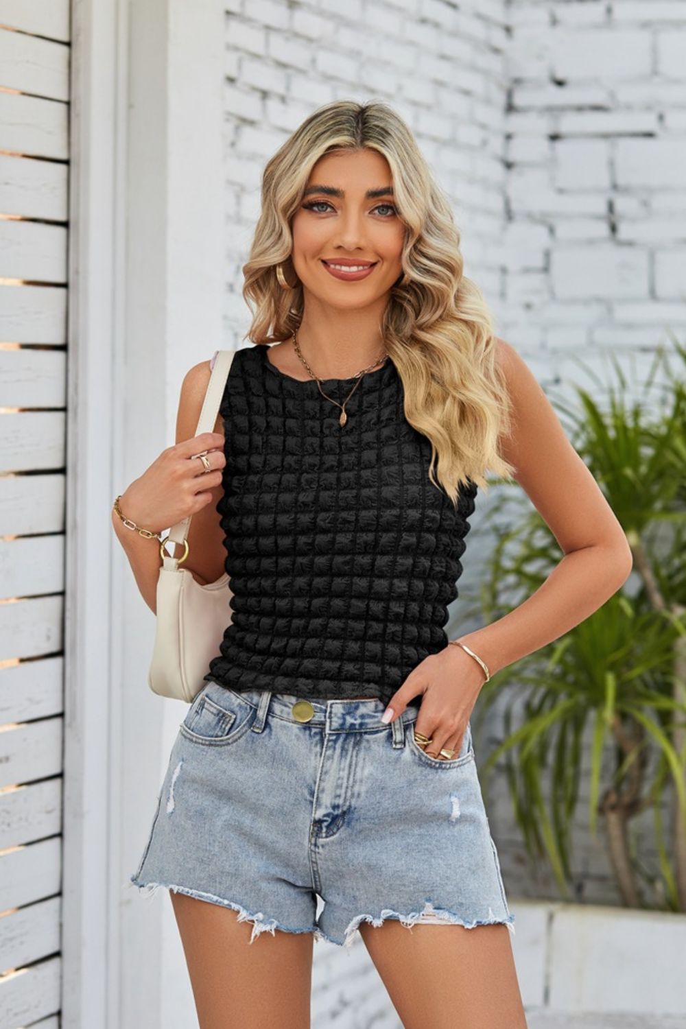 Textured Round Neck Tank  Shirts & Tops- Doll Fits