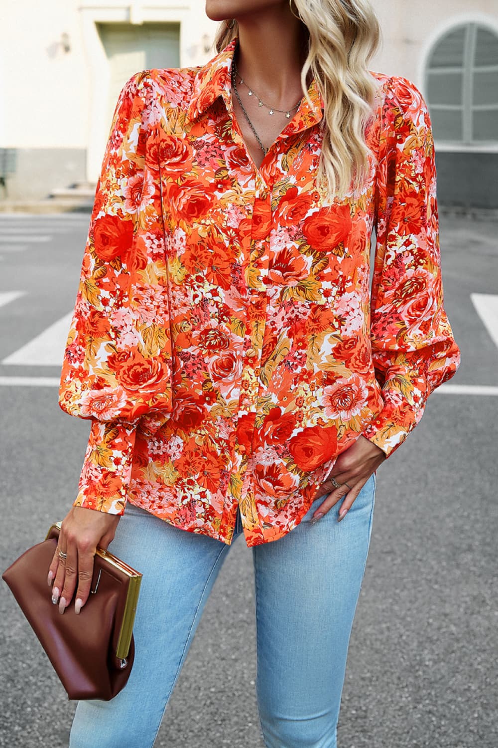 Printed Lantern Sleeve Shirt  - Doll Fits