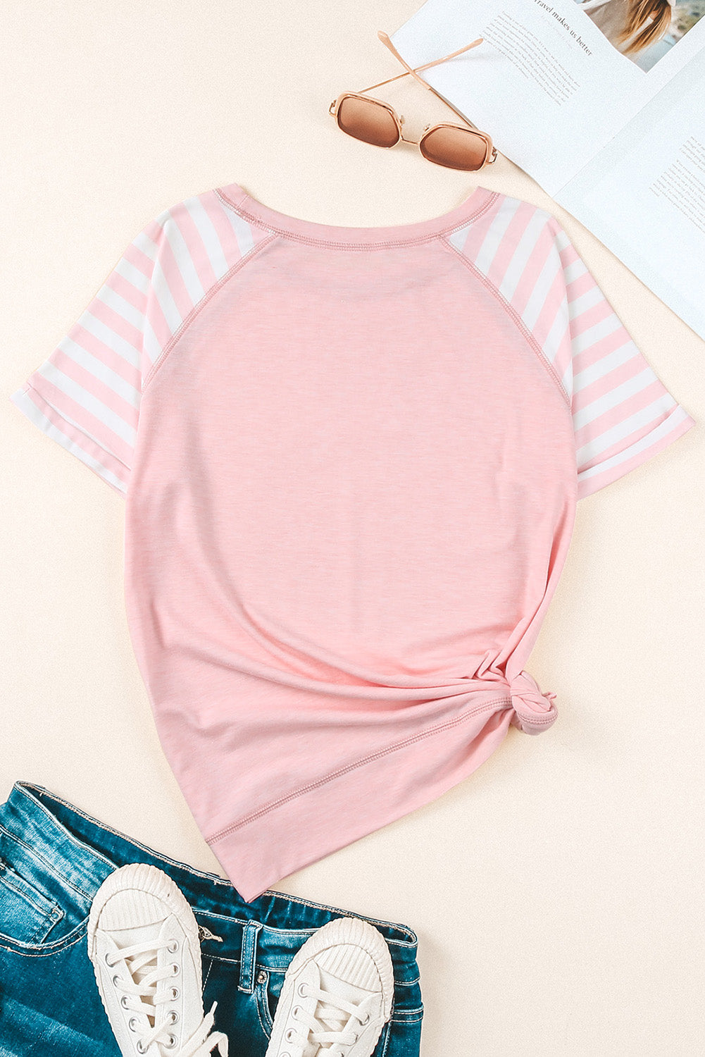 Striped Round Neck Raglan Sleeve Tee  Shirts & Tops- Doll Fits