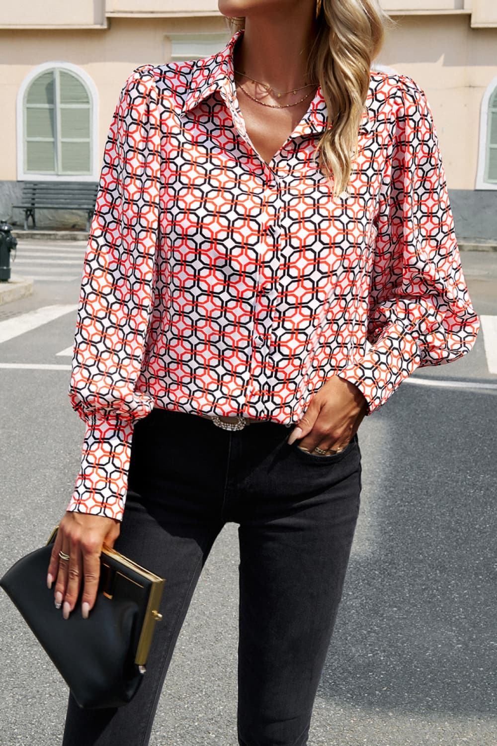 Printed Lantern Sleeve Shirt  - Doll Fits