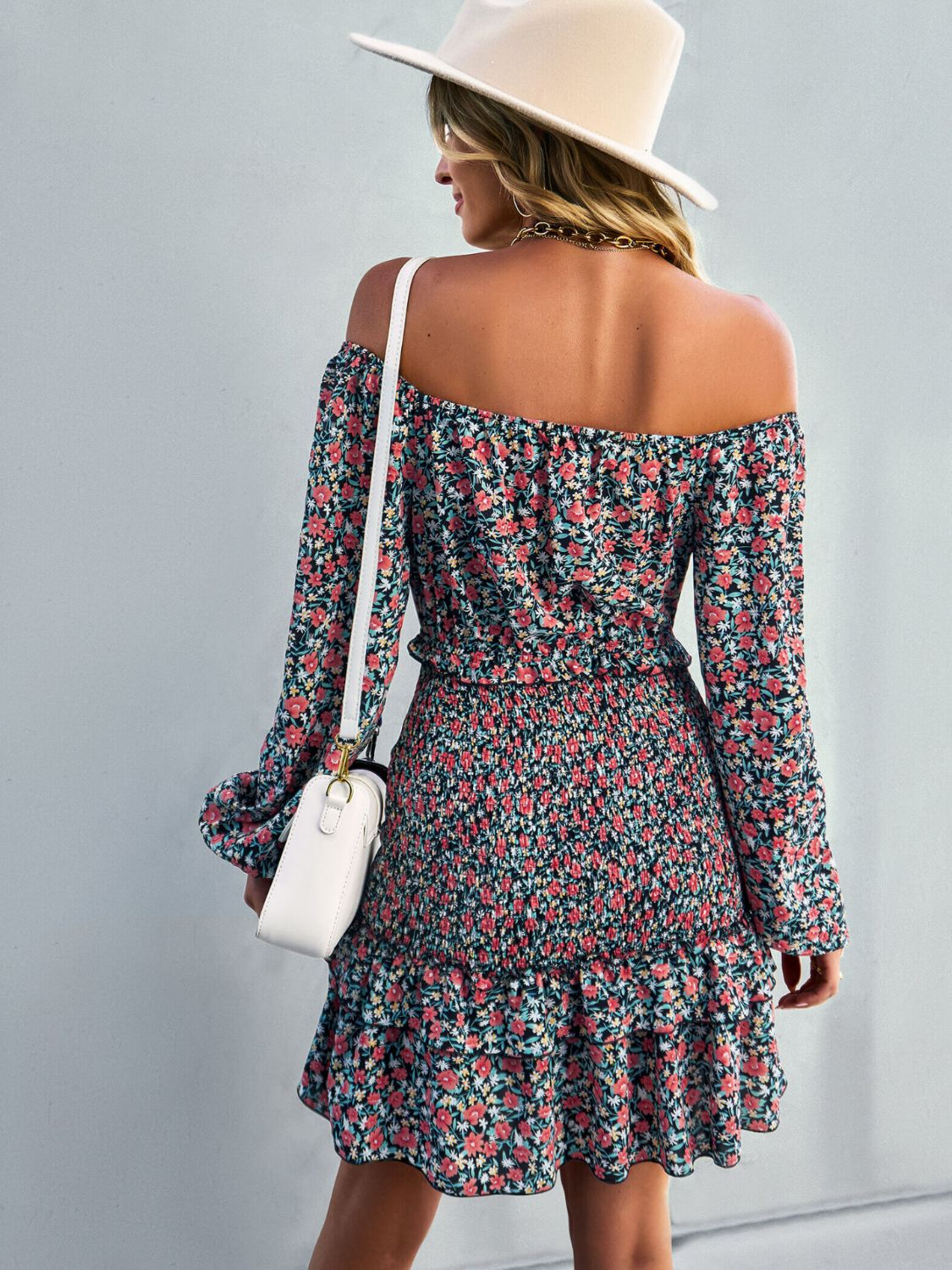 Floral Smocked Off-Shoulder Ruffled Dress  Dresses- Doll Fits