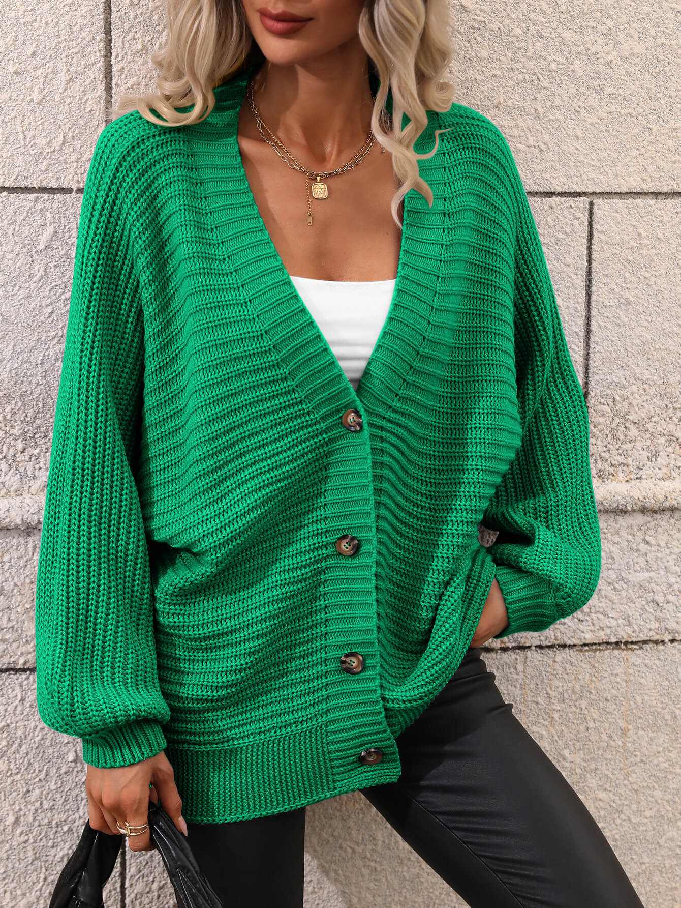 Button Down Horizontal-Ribbing Longline Cardigan  Coats & Jackets- Doll Fits