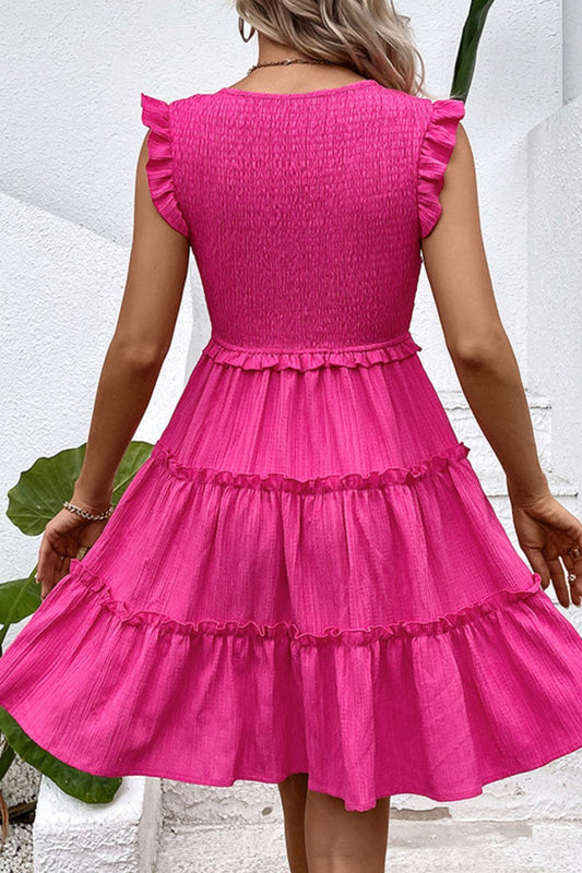 Smocked Frill Trim Deep V Dress  Dresses- Doll Fits