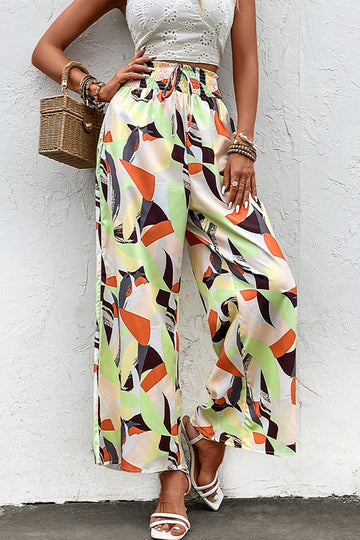 Printed Smocked Waist Wide Leg Pants  Pants- Doll Fits