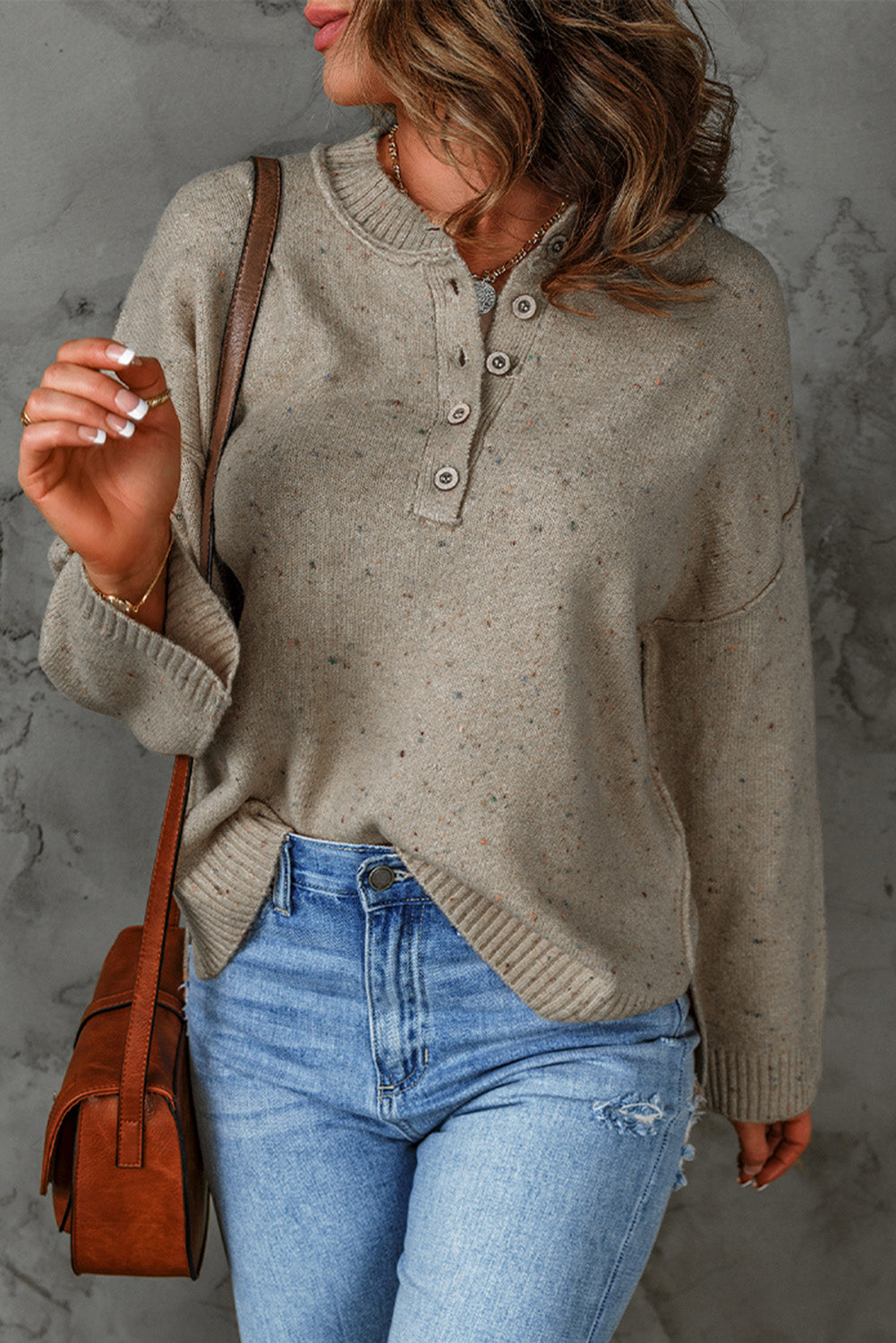 Colorful Exposed Seam Henley Sweater  Shirts & Tops- Doll Fits