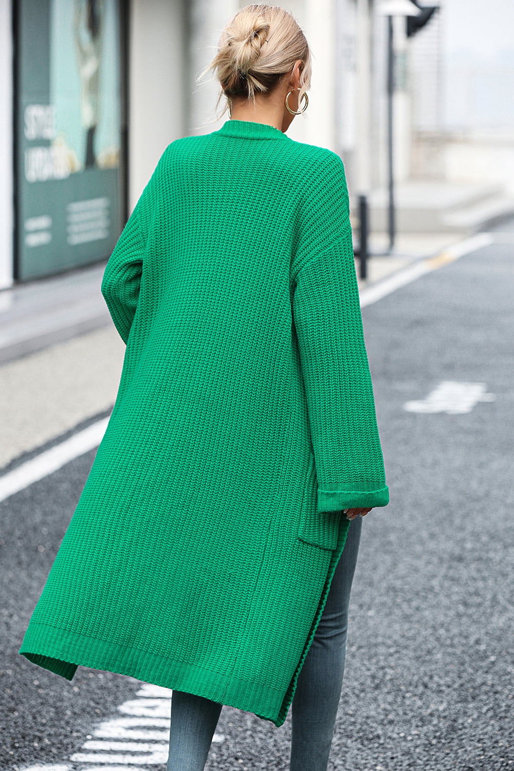 Dropped Shoulder Long Sleeve Cardigan with Pocket  - Doll Fits