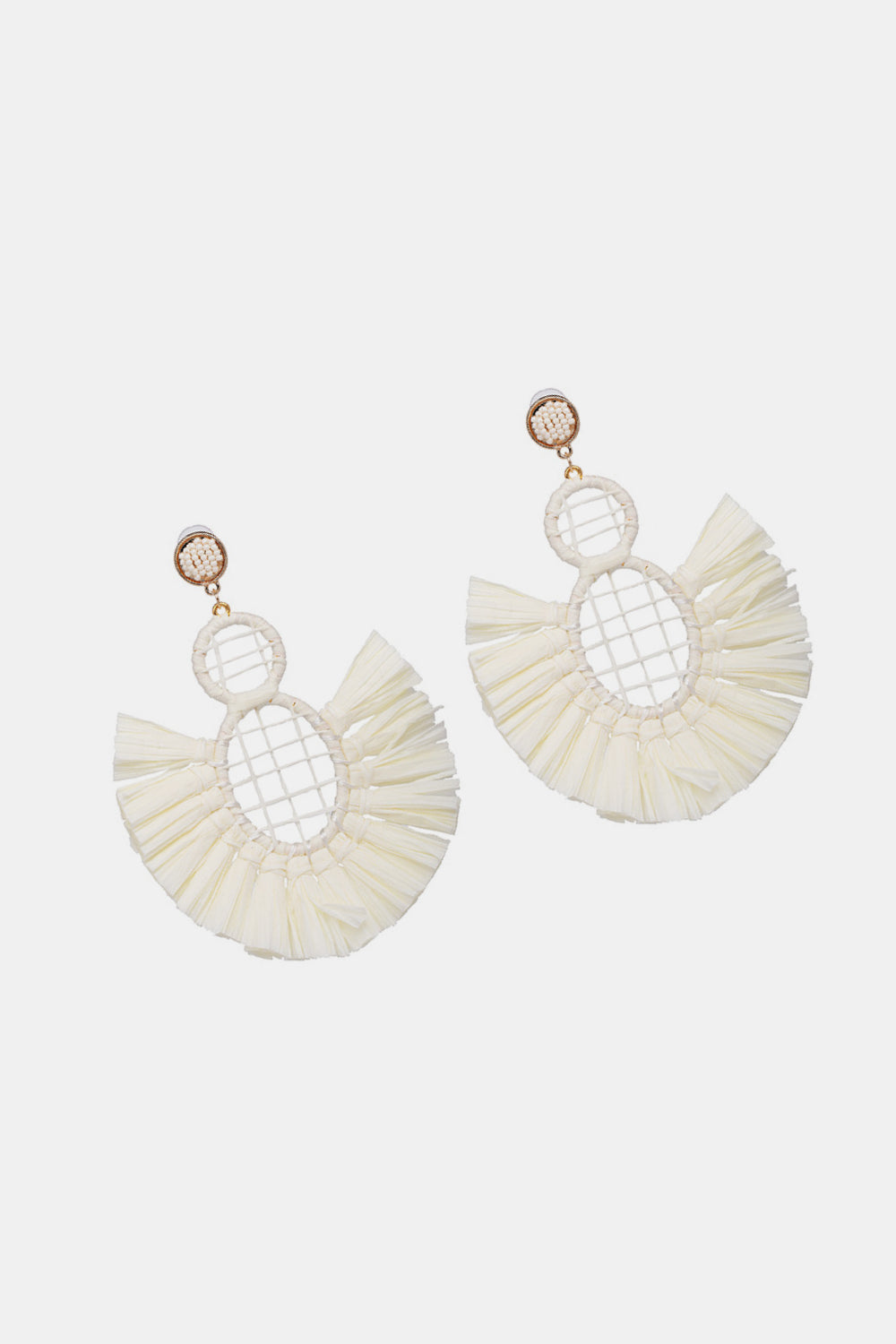 Raffia Grass Tassel Detail Dangle Earrings  Earrings- Doll Fits