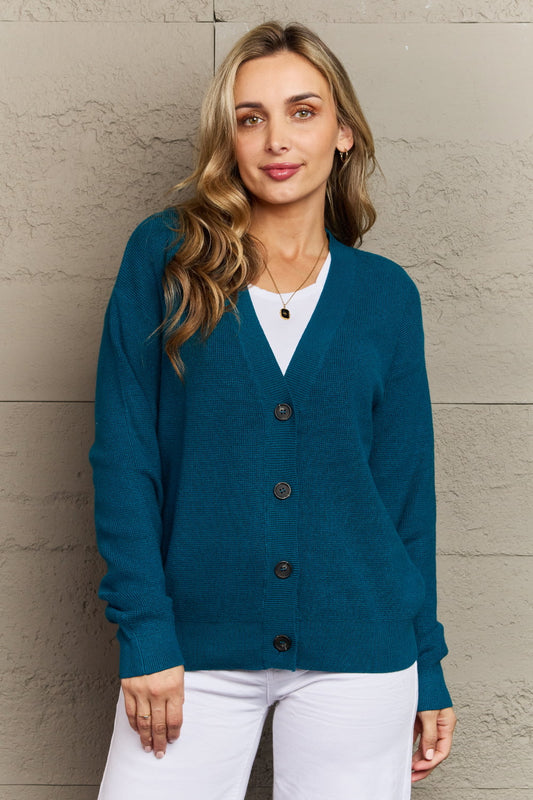 Zenana Kiss Me Tonight Full Size Button Down Cardigan in Teal  - Doll Fits