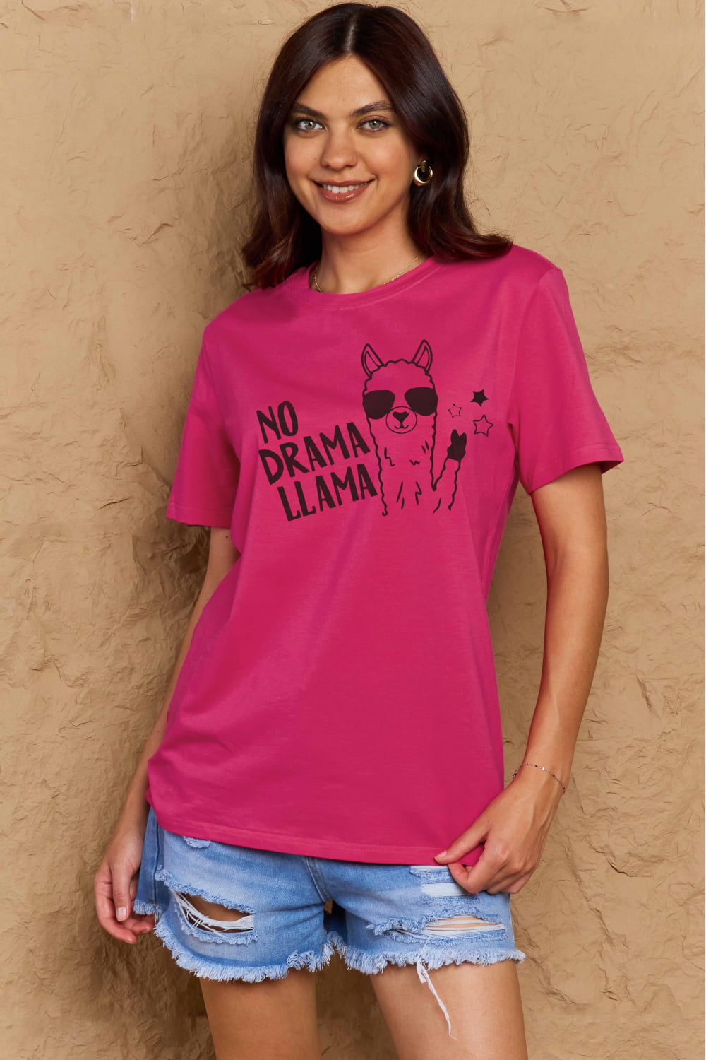 Simply Love Full Size NO DRAMA LLAMA Graphic Cotton Tee  - Doll Fits