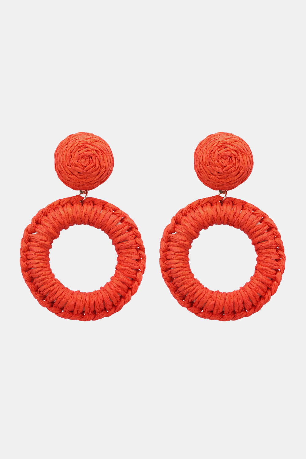 Round Shape Raffia Grass Dangle Earrings  Earrings- Doll Fits
