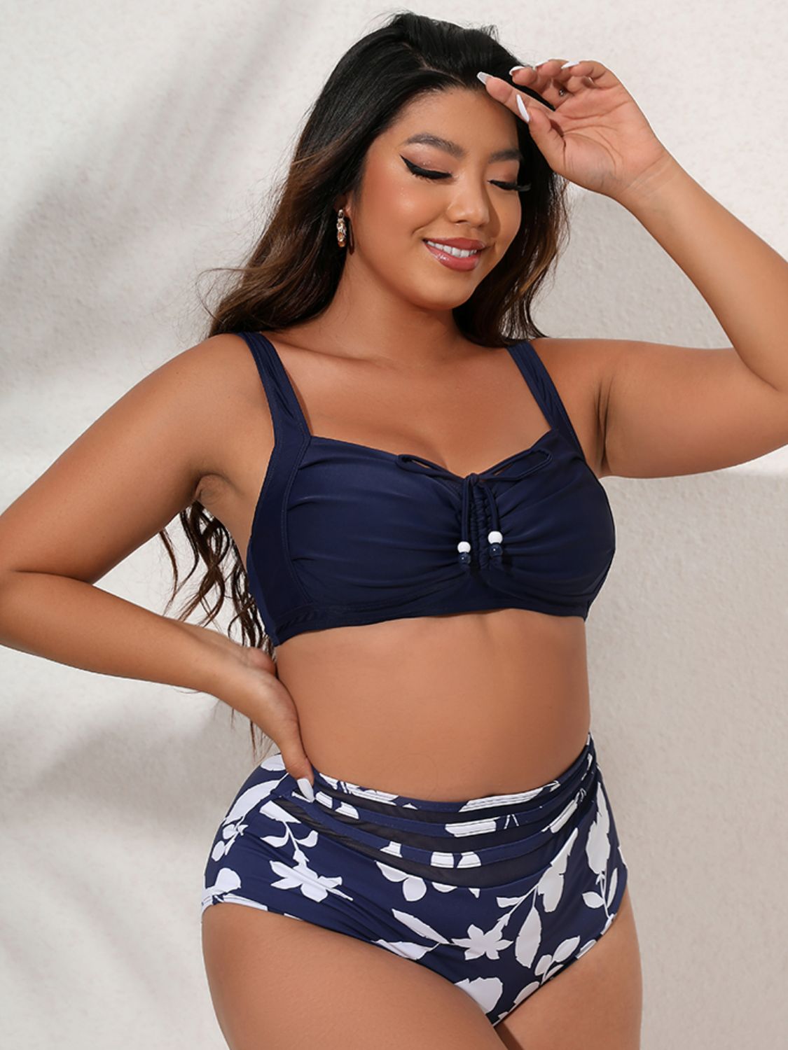 Plus Size Printed Gathered Detail Bikini Set  Swimwear- Doll Fits