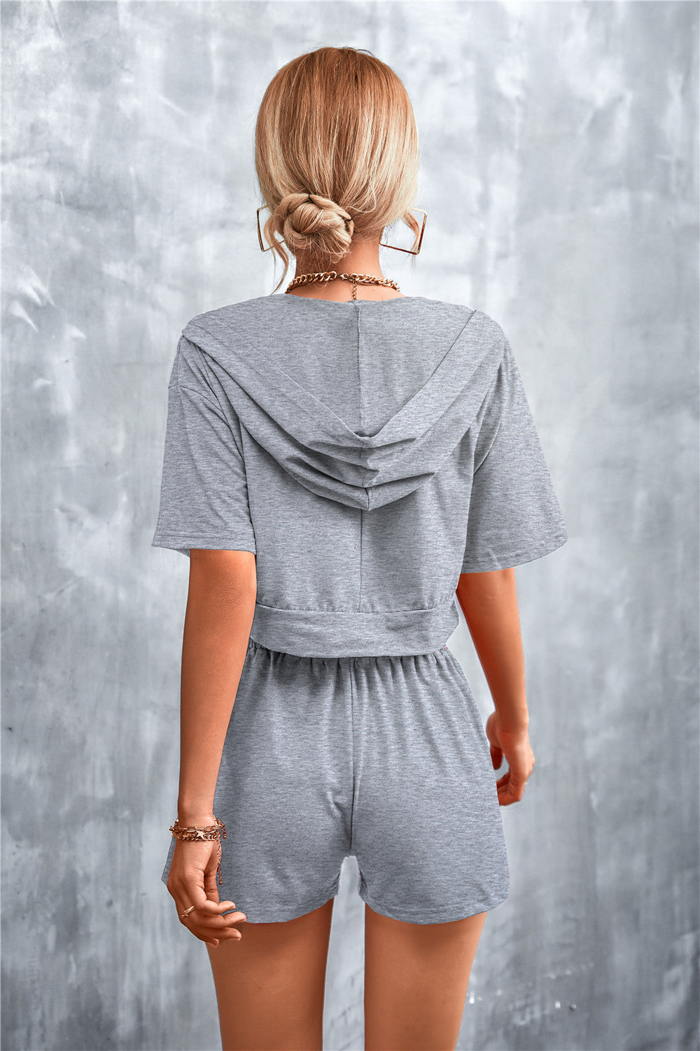 Half Zip Cropped Hooded T-Shirt and Shorts Set  Outfit Sets- Doll Fits