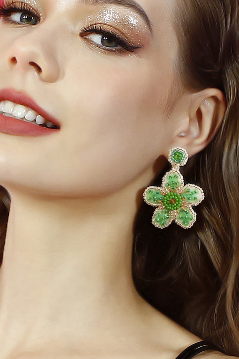 Flower Shape Beaded Dangle Earrings  Earrings- Doll Fits