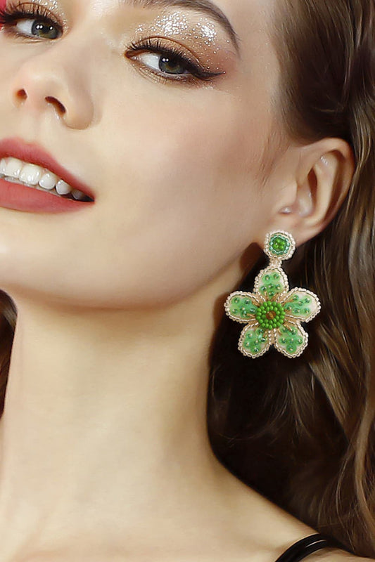 Flower Shape Beaded Dangle Earrings  Earrings- Doll Fits