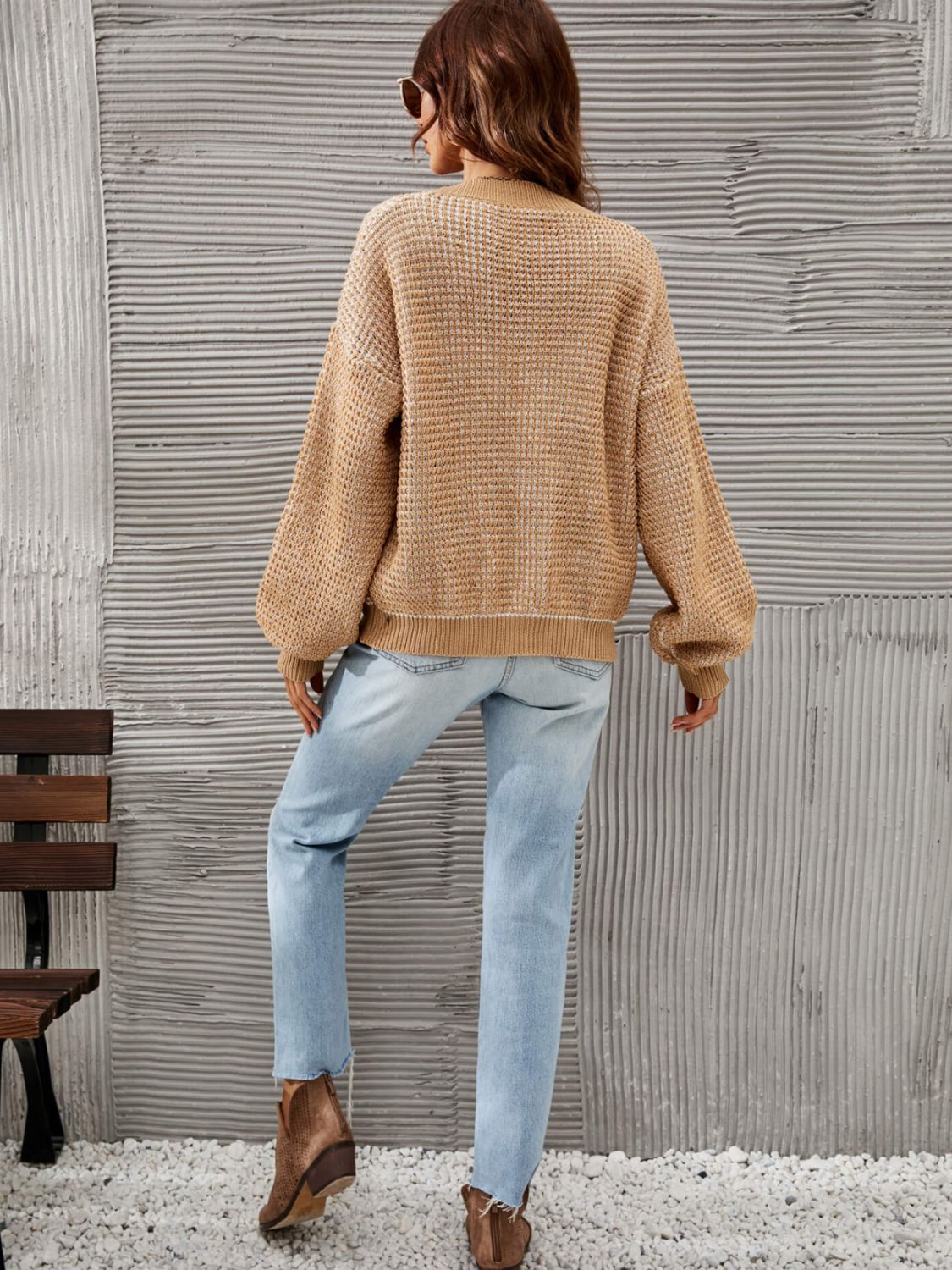 Heathered Lantern Sleeve Cardigan  Shirts & Tops- Doll Fits