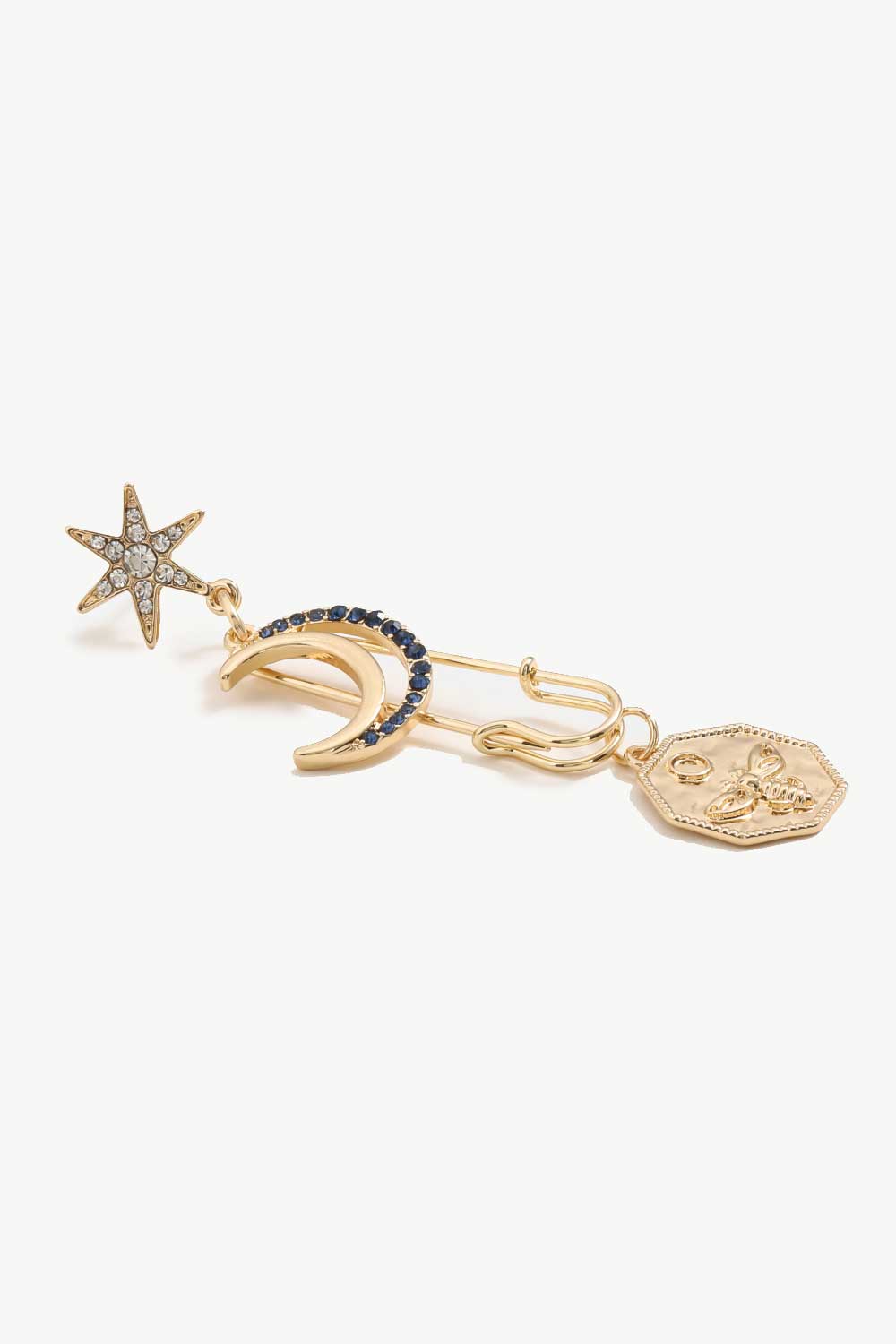 Inlaid Rhinestone Moon and Star Drop Earrings  Earrings- Doll Fits