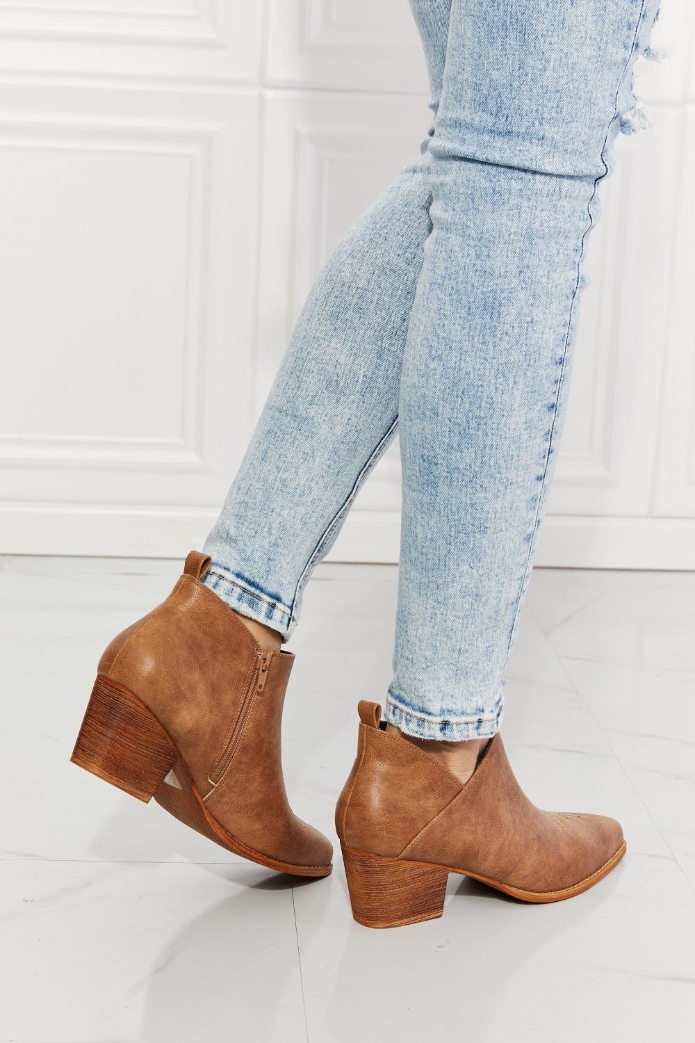 MMShoes Trust Yourself Embroidered Crossover Cowboy Bootie in Caramel  Shoes- Doll Fits