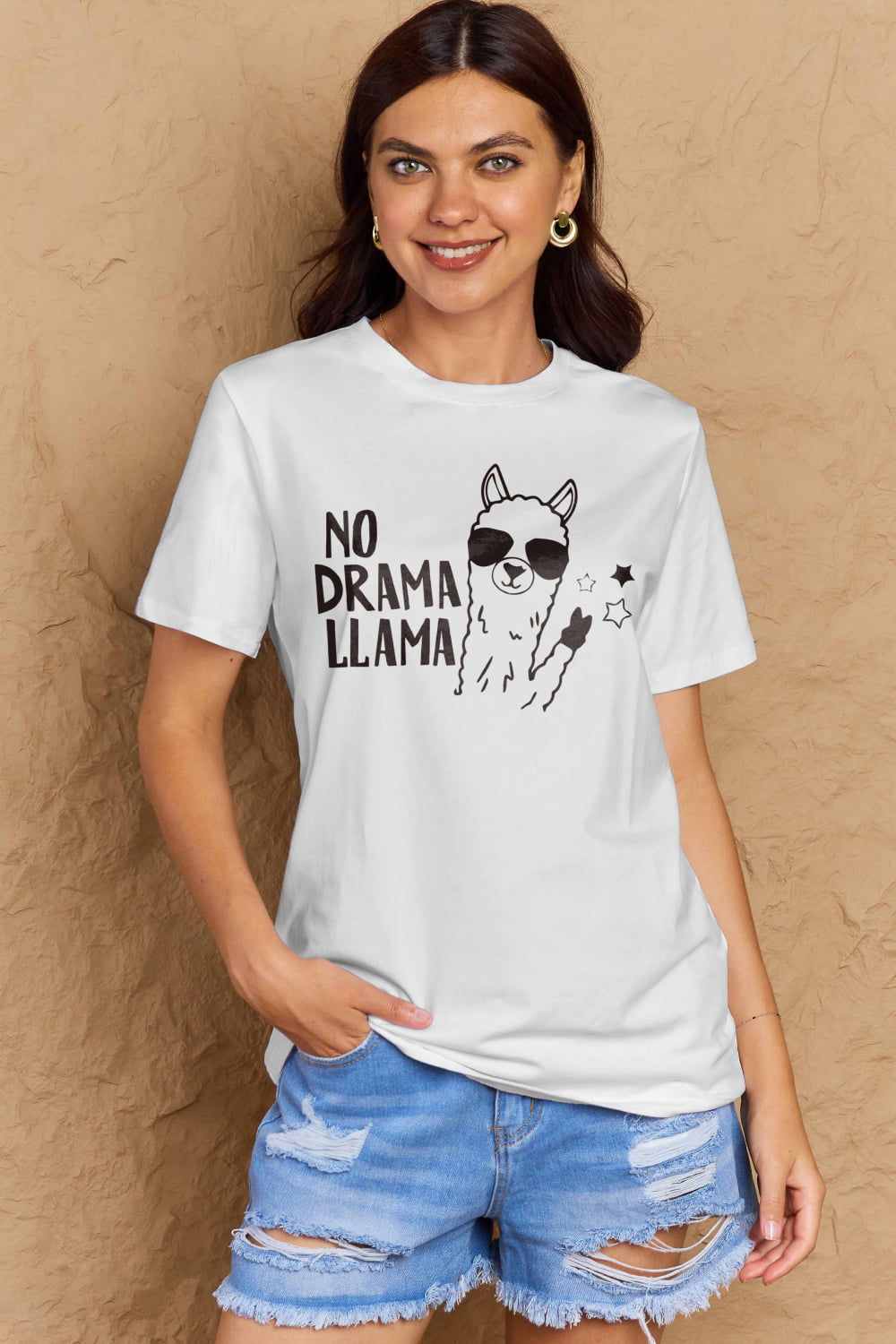 Simply Love Full Size NO DRAMA LLAMA Graphic Cotton Tee  - Doll Fits