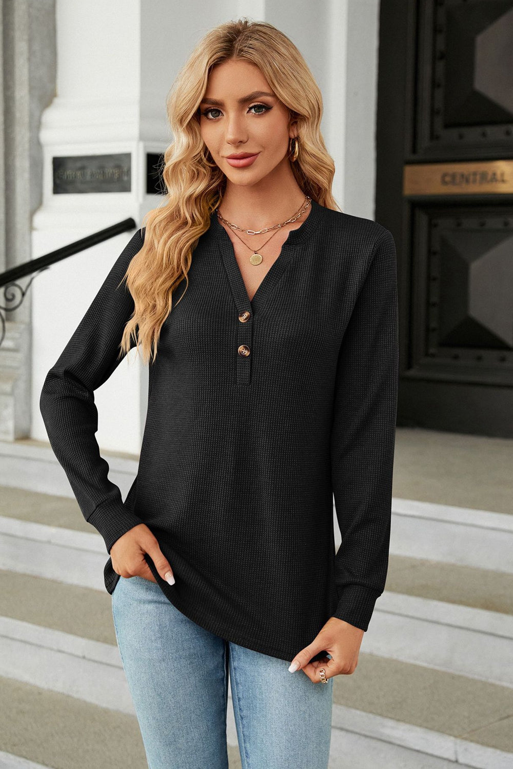 V-Neck Long Sleeve Blouse  - Doll Fits