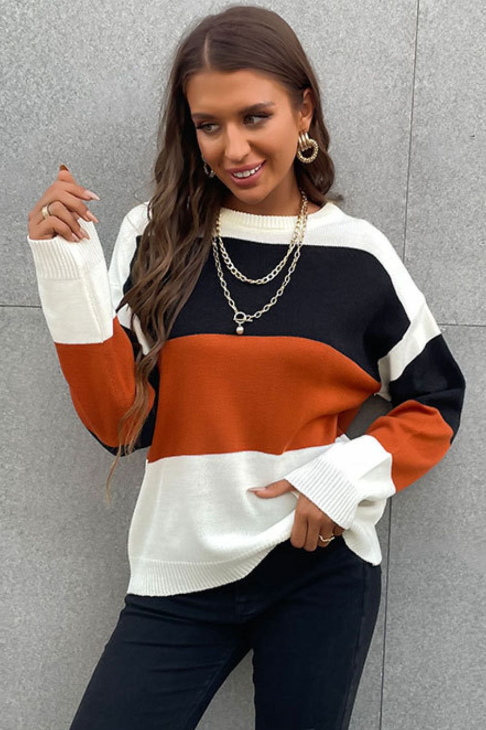 Longing For Fall Color Block Sweater  Shirts & Tops- Doll Fits