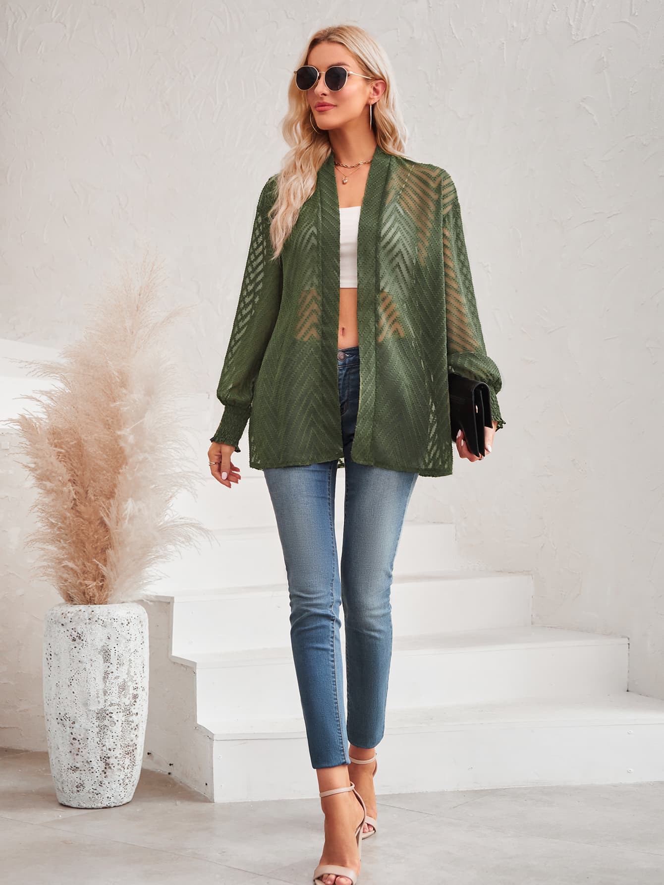 Lantern Sleeve Open Front Sheer Cardigan  Coats & Jackets- Doll Fits