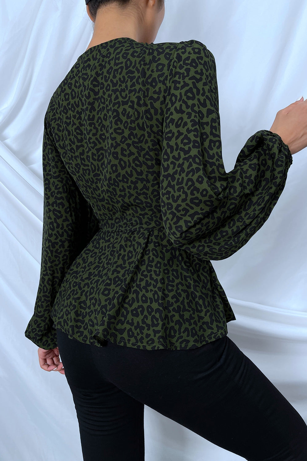Surplice Neck Leopard Print Side Tie Blouse  - Doll Fits