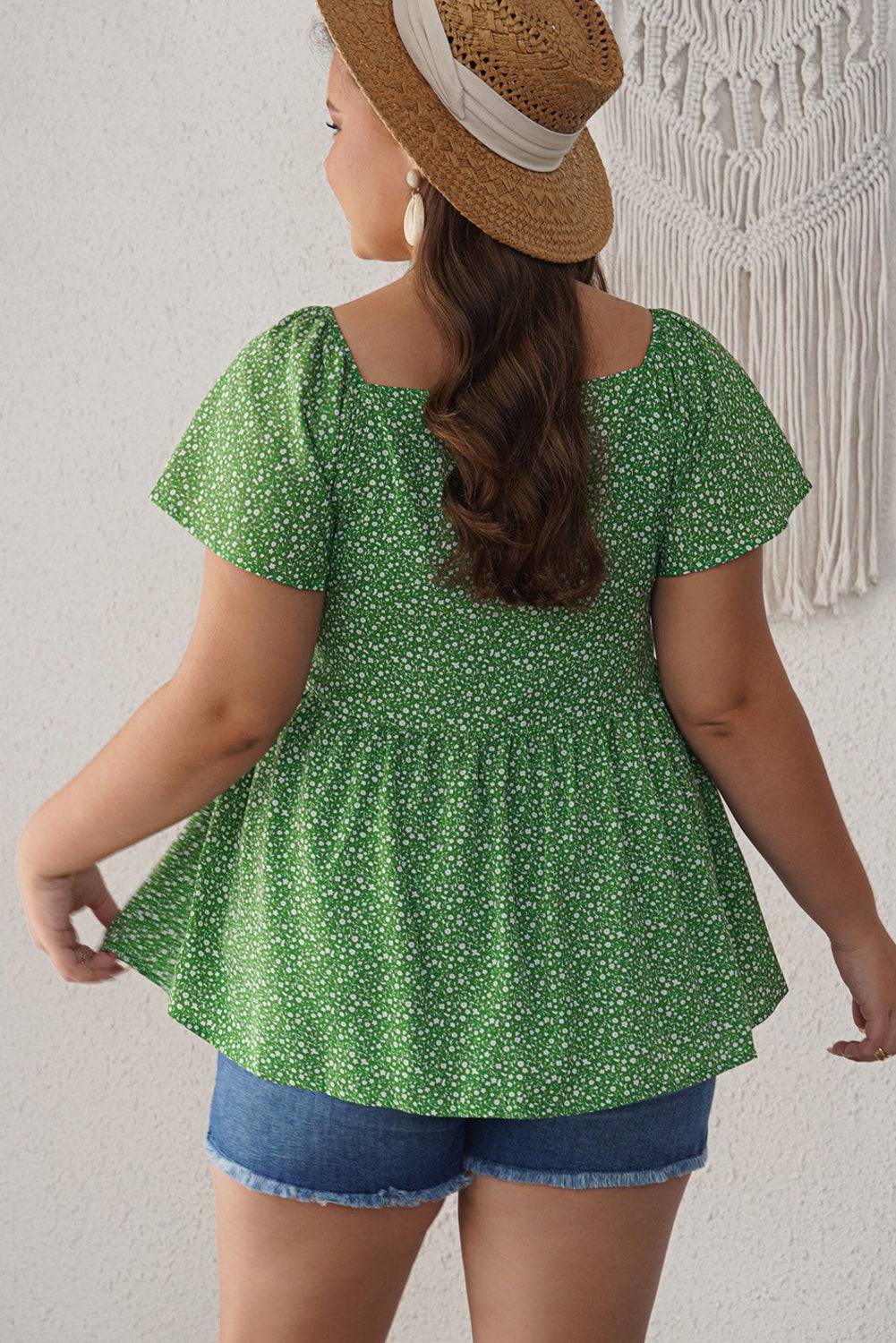 Ditsy Floral Flutter Sleeve Peplum Blouse  Shirts & Tops- Doll Fits