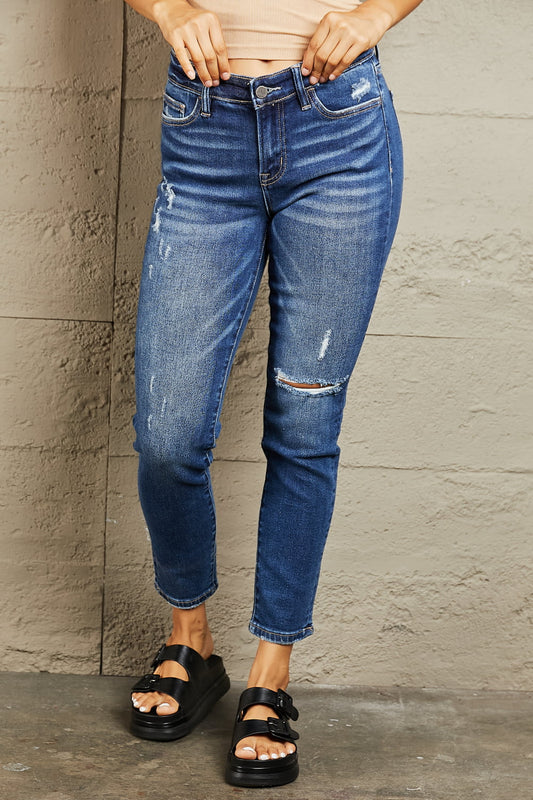 BAYEAS Mid Rise Distressed Slim Jeans  - Doll Fits