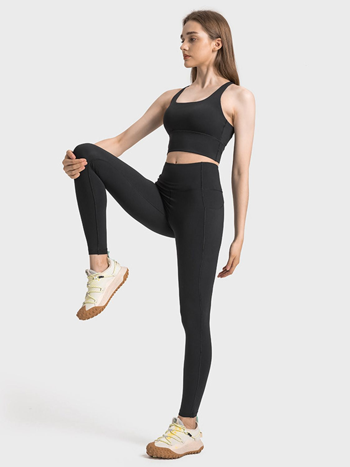 Scoop Neck Crisscross Straps Sports Bra  - Doll Fits