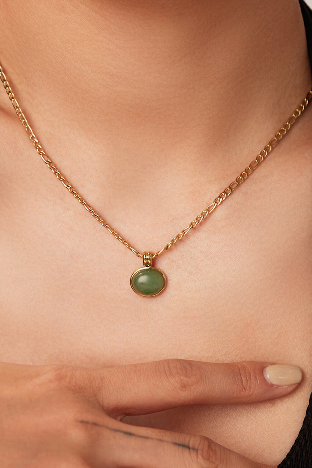 Inlaid Stone Round Pendant Chain Necklace  Necklaces- Doll Fits