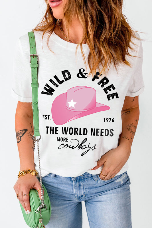 Slogan Graphic Cuffed Tee Round Neck Tee Shirt  Shirts & Tops- Doll Fits