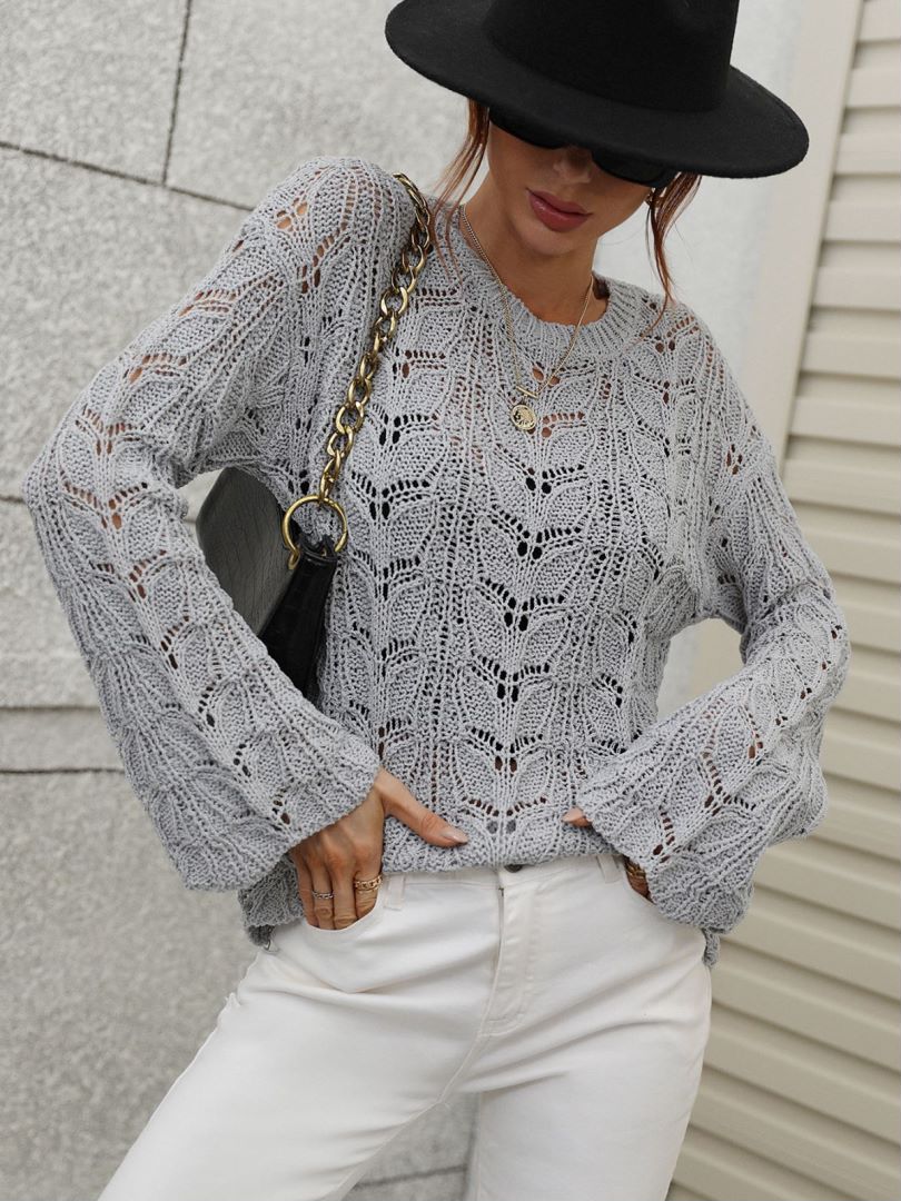 Openwork Dropped Shoulder Knit Top  Shirts & Tops- Doll Fits