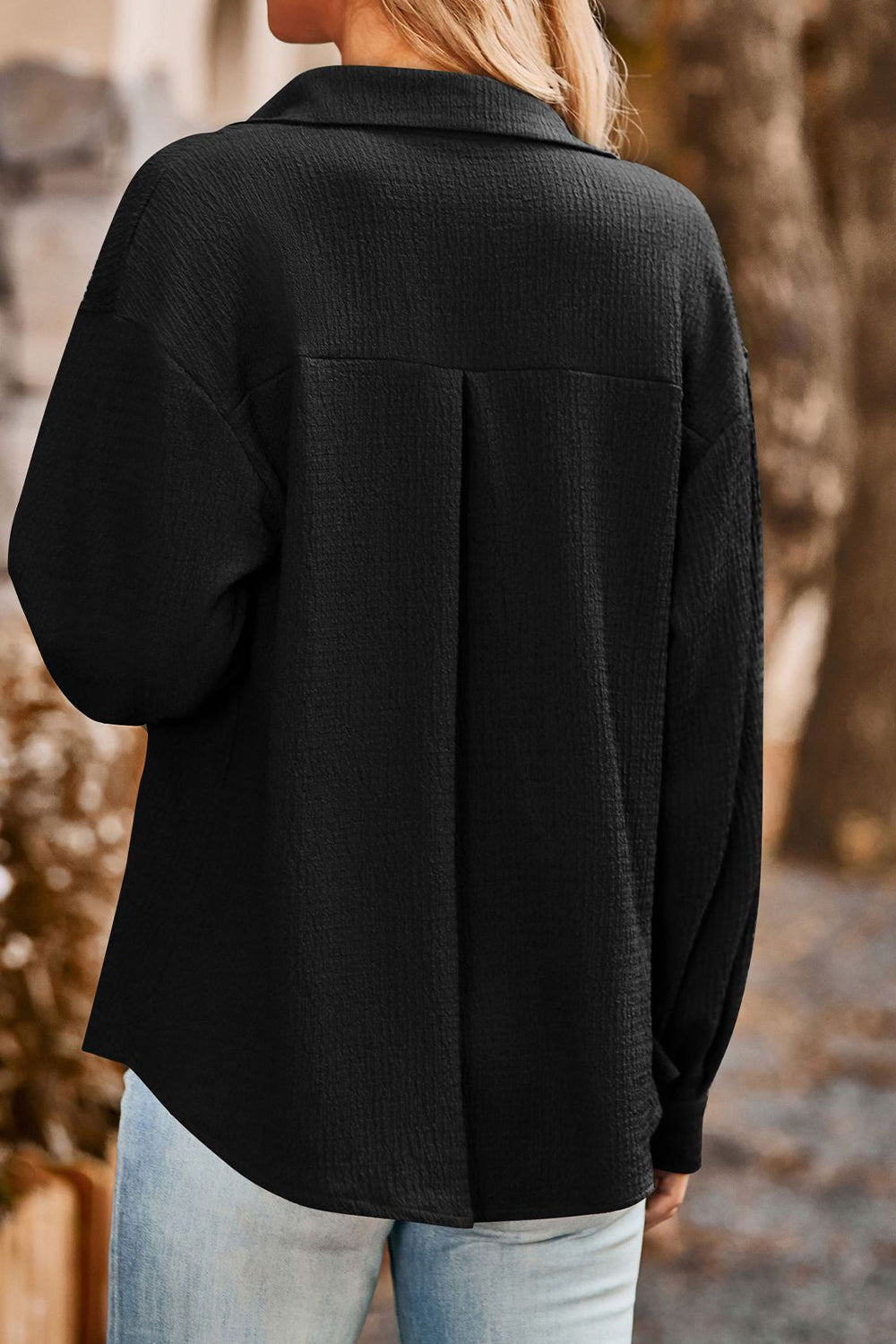 Twisted Collared Neck Long Sleeve Shirt  - Doll Fits