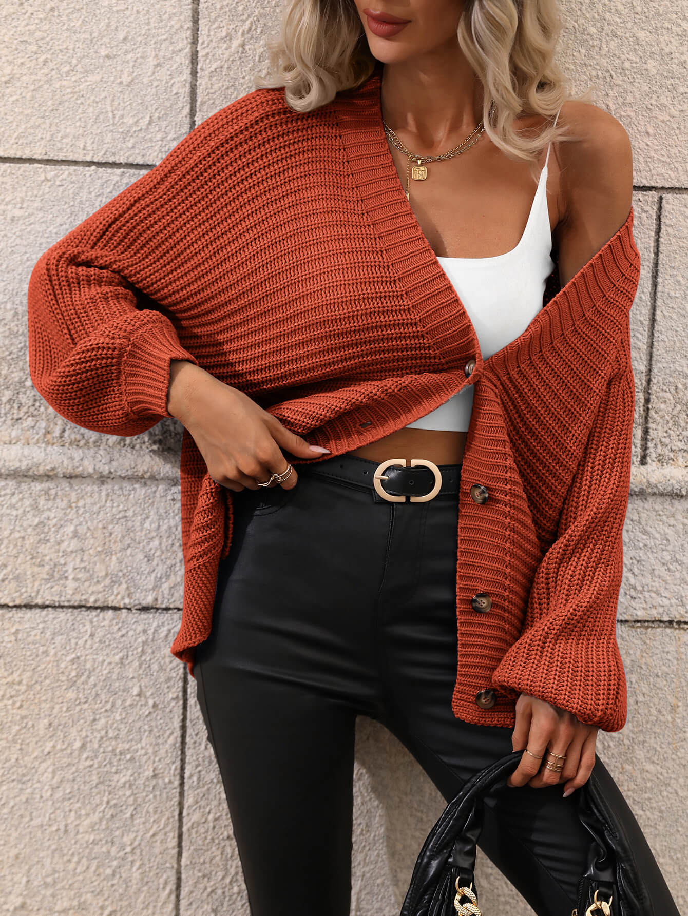 Button Down Horizontal-Ribbing Longline Cardigan  Coats & Jackets- Doll Fits
