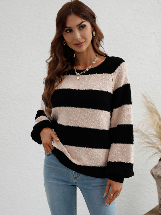 Striped Raglan Sleeve Ribbed Trim Knit Top  Shirts & Tops- Doll Fits