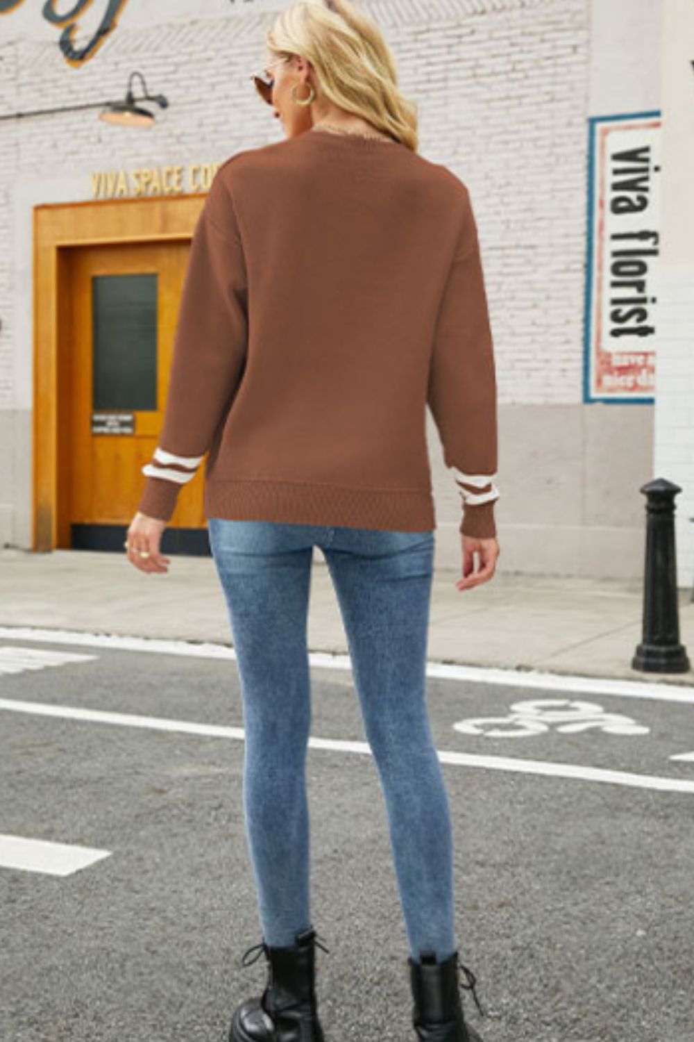 Graphic Round Neck Dropped Shoulder Sweater  Shirts & Tops- Doll Fits