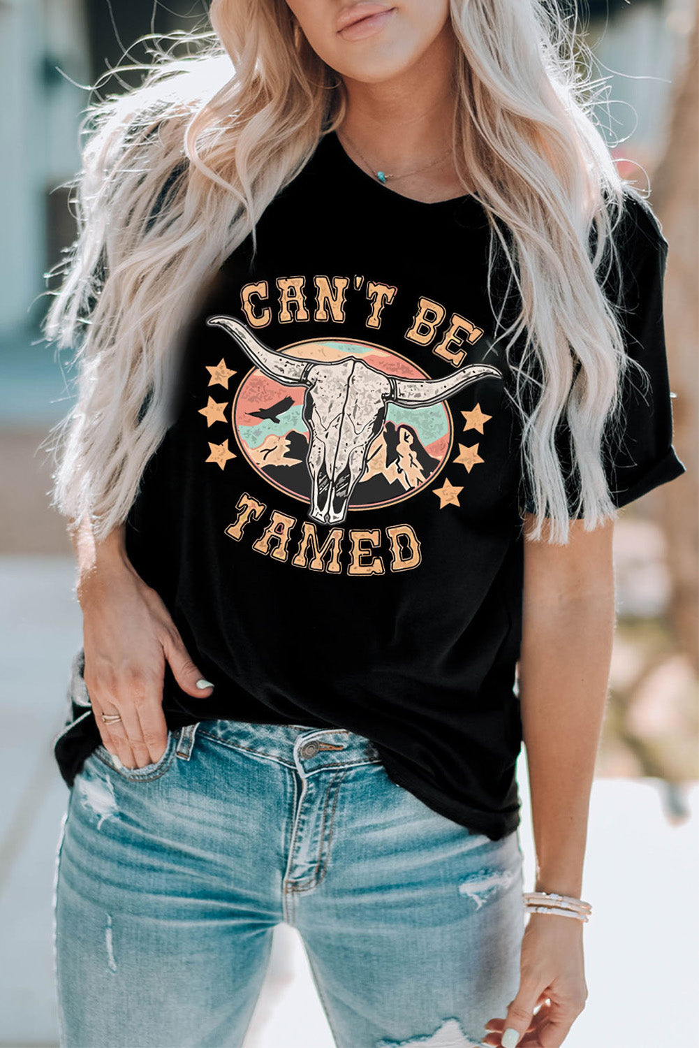 CAN'T BE TAMED Graphic Short Sleeve Tee  Shirts & Tops- Doll Fits