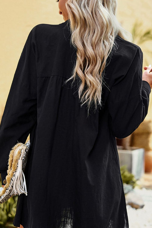 Dropped Shoulder Collared Longline Shirt  Shirts & Tops- Doll Fits
